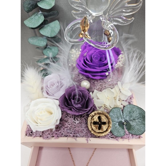 Preserved Flowers Roses In Box, I Love You S925 Angel Necklace Rose Gold Toned - Picture 4 of 11